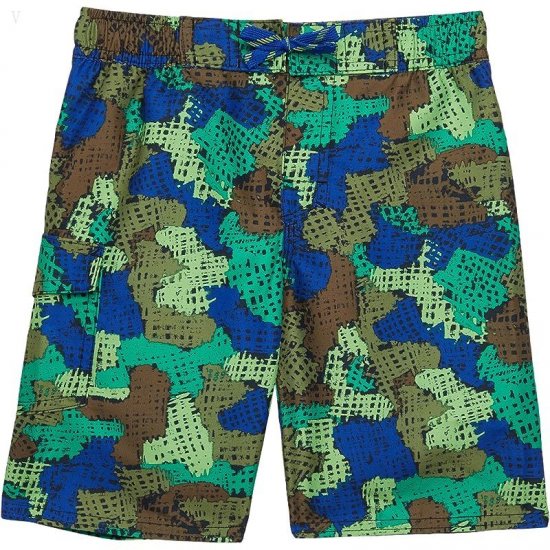 L.L.Bean Beansport Swim Shorts Print (Big Kids) Bright Kelly Green Cross Hatch Camo ID-LNGirnJy