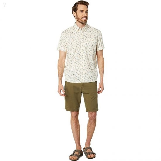 L.L.Bean Signature Woven Cotton Short Sleeve Shirt Regular Cream Fishing Flies ID-dknRcAvN