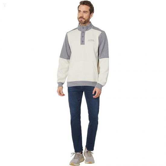 L.L.Bean 1912 Sweatshirt Button Mock Color-Block Silver Birch/Gray Heather ID-iRLnlmp8