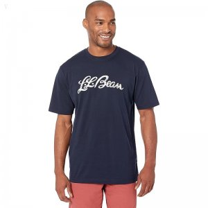 L.L.Bean Carefree Unshrinkable Tee without Pocket Short Sleeve Logo Navy Blue/Script Logo ID-NTTFcWzv