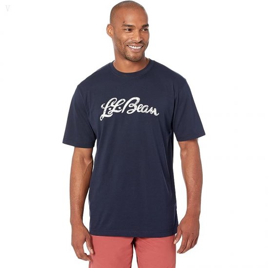 L.L.Bean Carefree Unshrinkable Tee without Pocket Short Sleeve Logo Navy Blue/Script Logo ID-NTTFcWzv