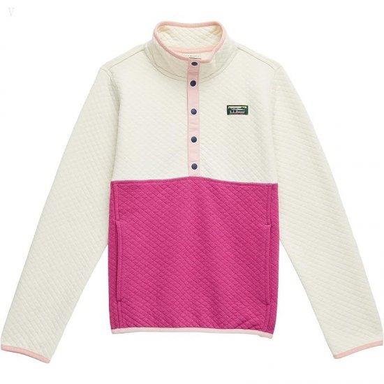 L.L.Bean Quilted Snap 1/4 Pullover (Big Kids) Cream/Sugarplum ID-9iB2Nomu
