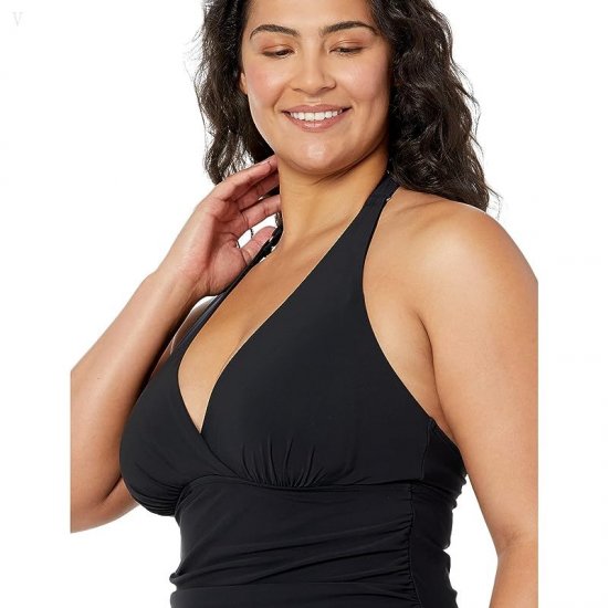 L.L.Bean Slimming Swimwear Clasp Halter Dress Long Black ID-G5tVNpoz