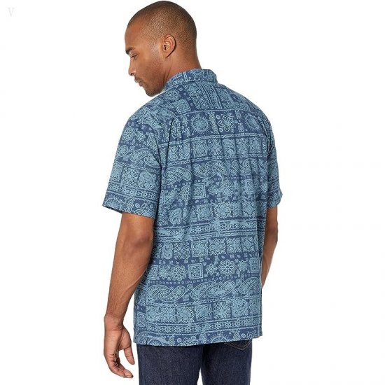 L.L.Bean Tropics Shirt Short Sleeve Slightly Fitted Print Mallard Blue Bandana ID-MpZhPKyu