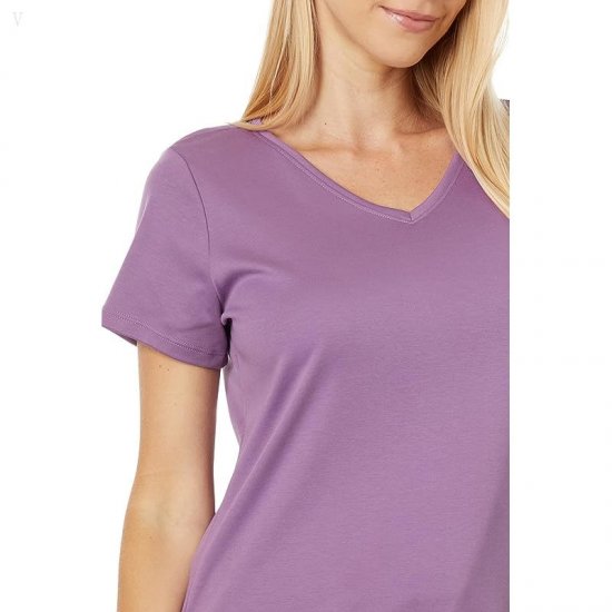 L.L.Bean Pima Tops Shaped V-Neck Short Sleeve Tee Violet Chalk ID-Tb4pXoCO