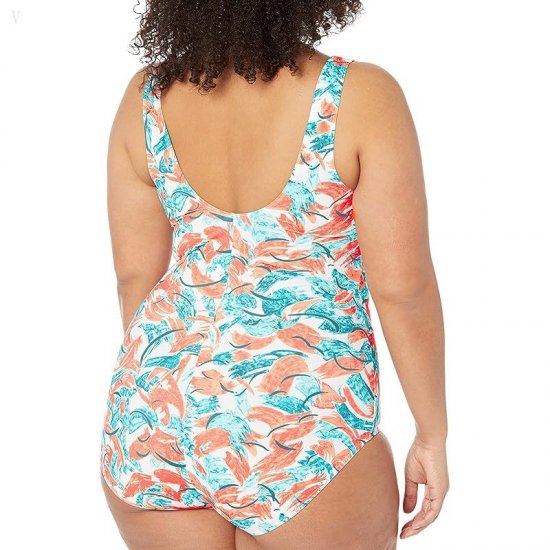 L.L.Bean Plus Size Beansport Scoop Neck Tanksuit Print Classic Teal Blue Brushstrokes ID-no1AyuCq