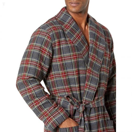L.L.Bean Scotch Plaid Flannel Robe Sherpa Lined Regular Grey Stewart ID-BFjwKjgN