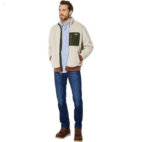 L.L.Bean Bean\'s Sherpa Fleece Jacket Regular Soapstone/Forest Shade ID-0yGahxYW
