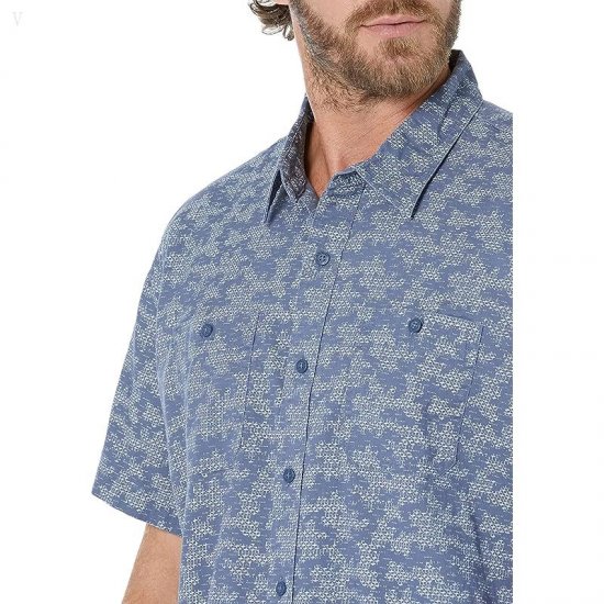 L.L.Bean Lakewashed Camp Shirt Short Sleeve Traditional Fit Vintage Indigo Camo ID-OlYl18Yo