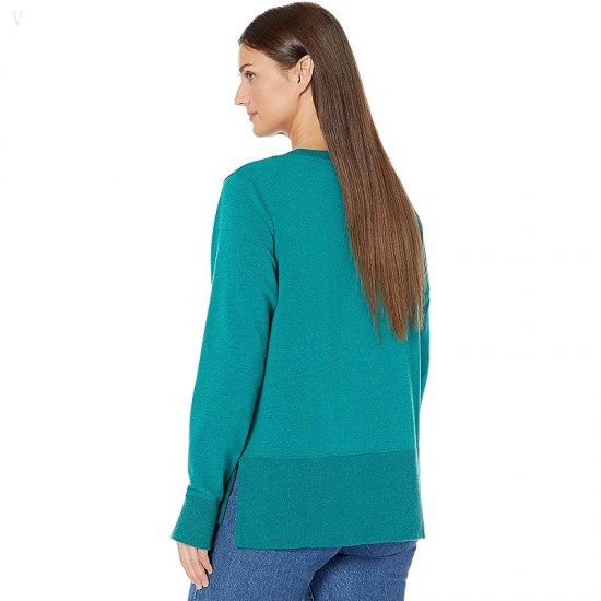 L.L.Bean Petite Bean\'s Cozy Split Hem Sweatshirt Warm Teal Heather ID-DMFNdKyX