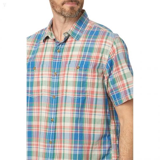 L.L.Bean Rugged Linen Blend Short Sleeve Shirt Plaid Traditional Fit Mineral Red ID-lqTuJlNs