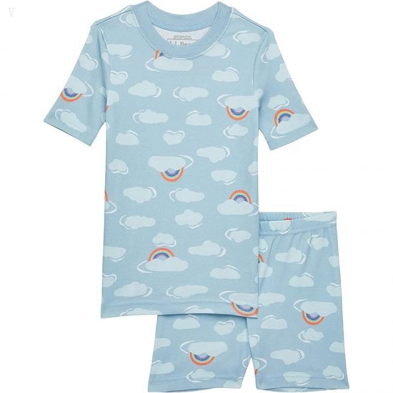 L.L.Bean Organic Cotton Fitted Short Sleeve Pajamas (Big Kids) Foggy Blue Clouds ID-QzrCdaBV