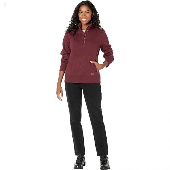 L.L.Bean Petite Quilted Sweatshirt 1/4 Zip Pullover Long Sleeve Deep Wine ID-yVQXNW8f