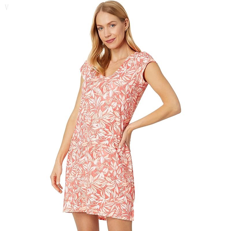 L.L.Bean Sunsmart UPF 50+ Cover-Up Dress Print Hot Coral Tropical ID-14VKA2RO
