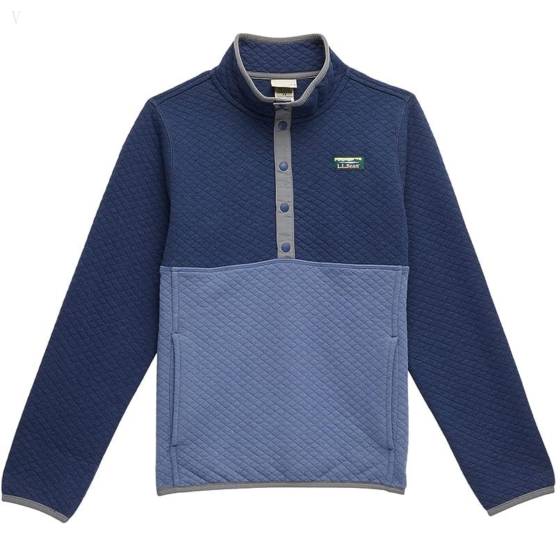 L.L.Bean Quilted Snap 1/4 Pullover (Big Kids) Nautical Navy/Vintage Indigo ID-4IARdjsX