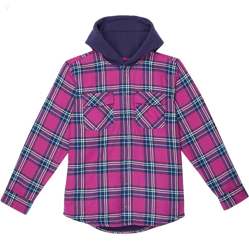 L.L.Bean Fleece Lined Flannel Shirt Hooded Plaid (Big Kids) Sugarplum ID-5psgZVJd