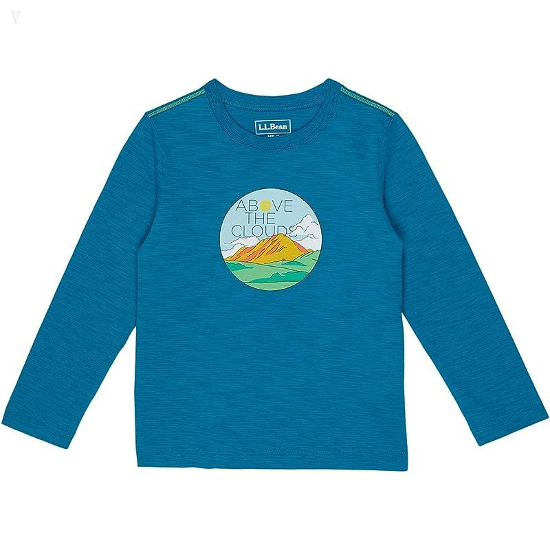 L.L.Bean Graphic Tee Glow in the Dark Long Sleeve (Little Kids) Marine Blue Above The Clouds ID-6tp47waL