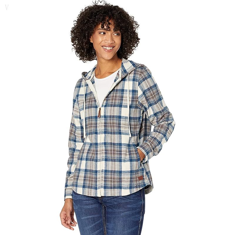 L.L.Bean Scotch Plaid Flannel Relaxed Fit Hoodie Indigo Tartan ID-7husb7Vy