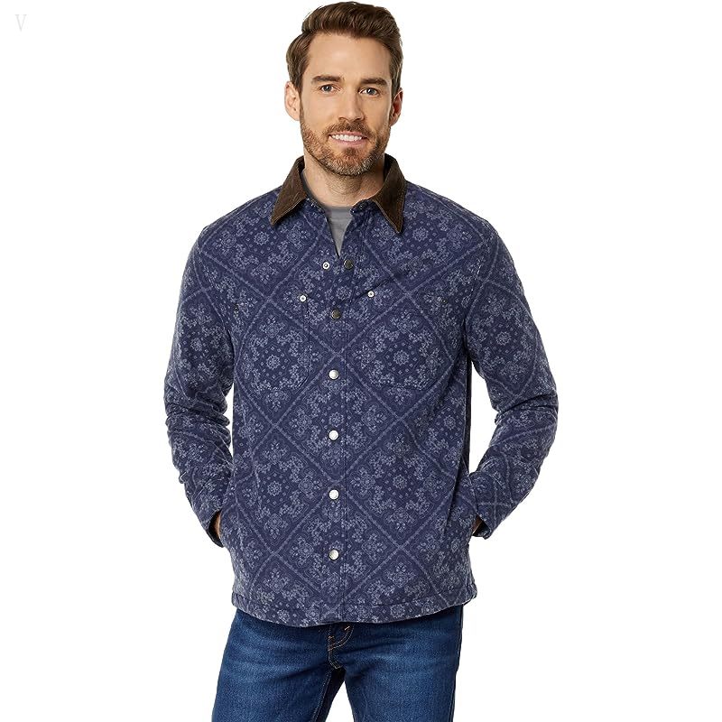 L.L.Bean Signature 1933 Chamois Cloth Shirt Lined Pattern Regular Dark Indigo Bandana ID-8yQQqhA8