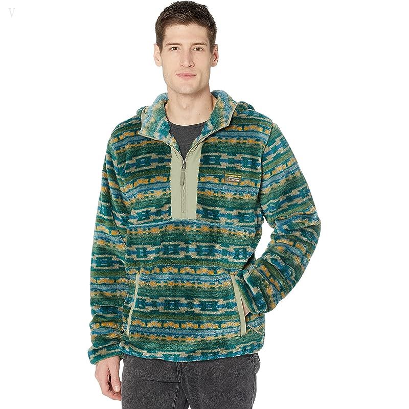 L.L.Bean Hi-Pile Fleece Hooded Pullover Print Regular Rain Forest Geo ID-929D094S