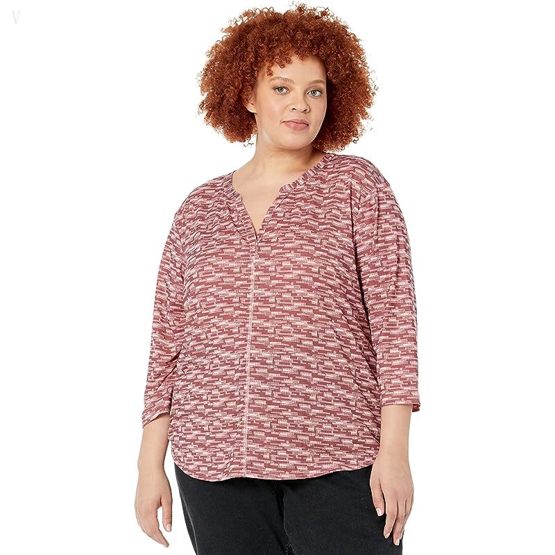 L.L.Bean Plus Size Streamside Tee Split-Neck 3/4 Sleeve Print Blush Geo Stripe ID-9FamDKpd