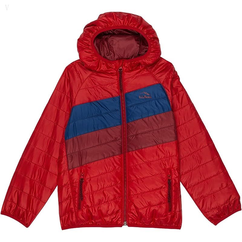 L.L.Bean Primaloft Packaway Hooded Color-Block Jacket (Little Kids) Dark Red/Mountain Red ID-D6UjeqGl