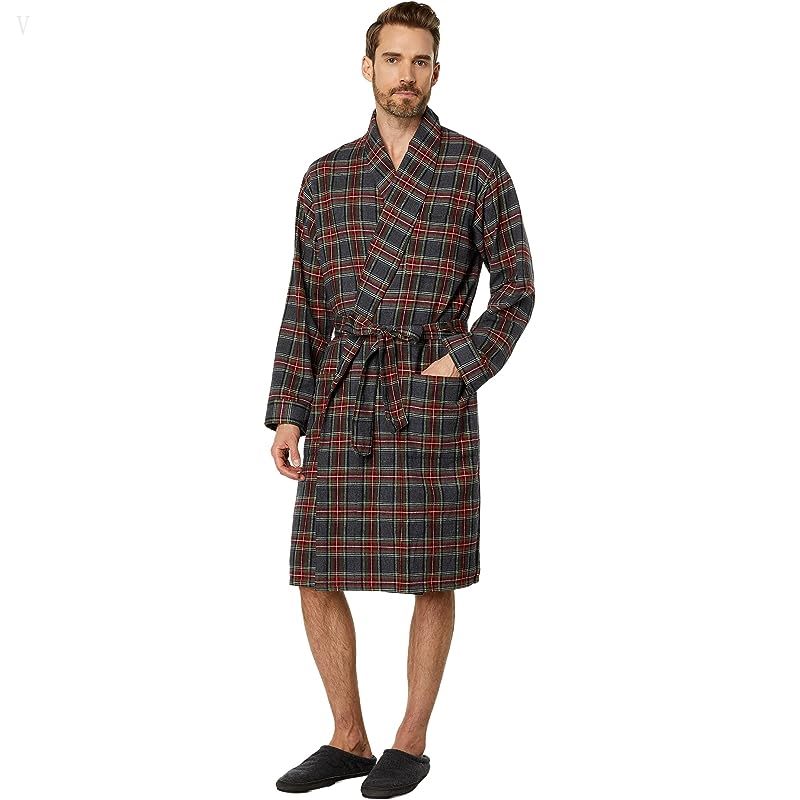L.L.Bean Scotch Plaid Flannel Robe Regular Grey Stewart ID-DAY2OAHe