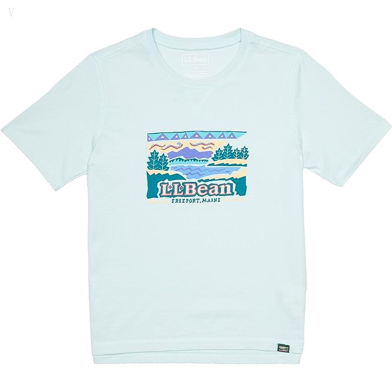 L.L.Bean Organic Short Sleeve Tee (Big Kids) Blue Haze Logo ID-GY9EJT3H
