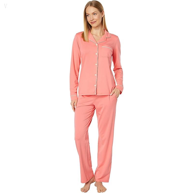 L.L.Bean Super Soft Shrink-Free Button Front Pajama Set Peach Sherbet ID-GmtS5IlL