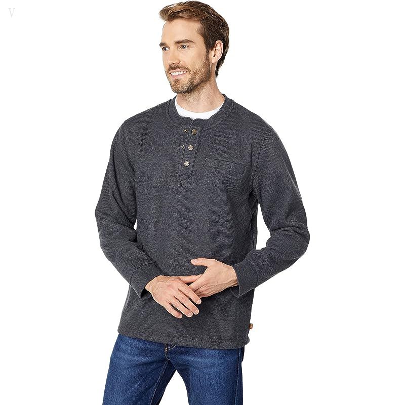 L.L.Bean Katahdin Iron Works Bonded Waffle Fleece Henley Slightly Fitted Regular Charcoal Heather ID-I4a1zB8D