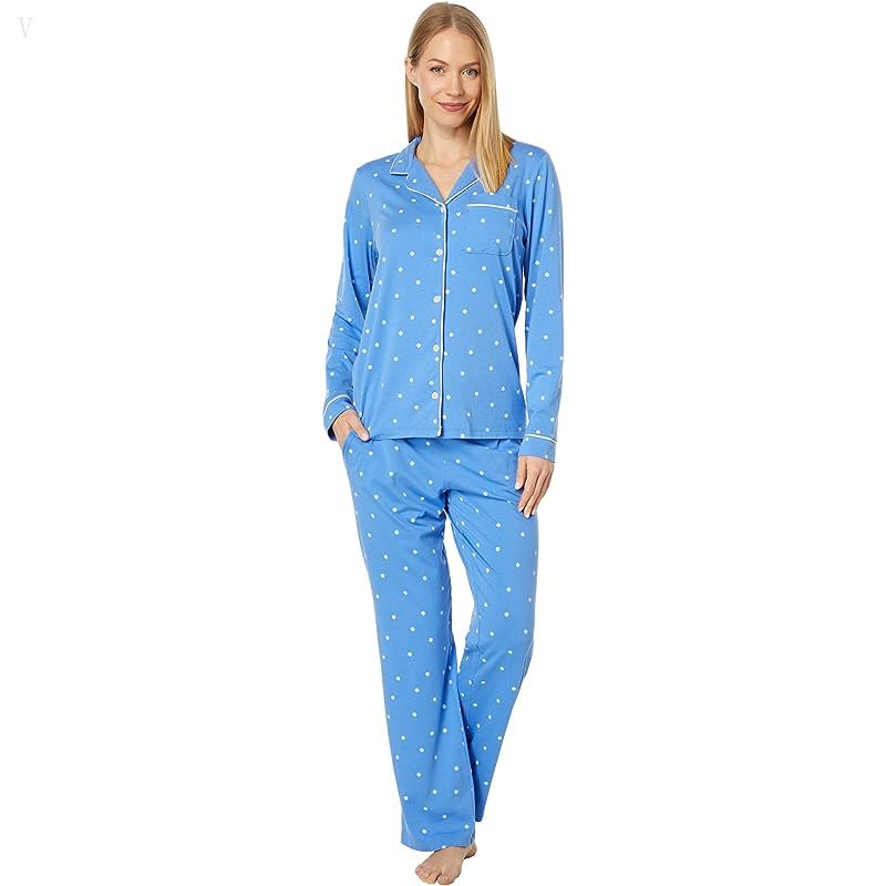 L.L.Bean Super Soft Shrink-Free Button Front Pajama Set Print Arctic Blue Medallion Dot ID-Jg0G6GfI