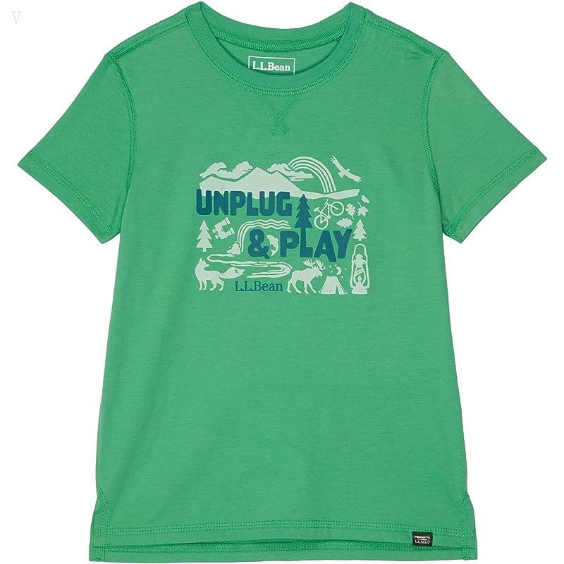 L.L.Bean Organic Short Sleeve Tee (Little Kids) Bright Elm Unplug and Play ID-LsfdyvfX