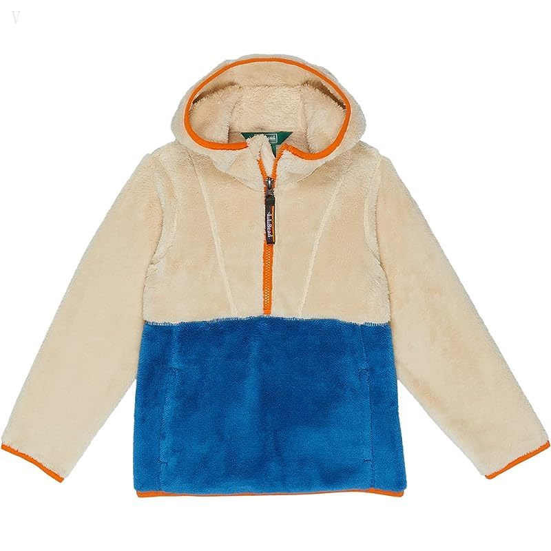L.L.Bean Hi-Pile Fleece Color-Block Pullover Hoodie (Little Kids) Natural/Marine Blue ID-OyW1BXwc