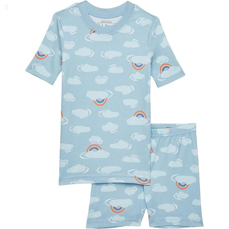 L.L.Bean Organic Cotton Fitted Short Sleeve Pajamas (Big Kids) Foggy Blue Clouds ID-QzrCdaBV