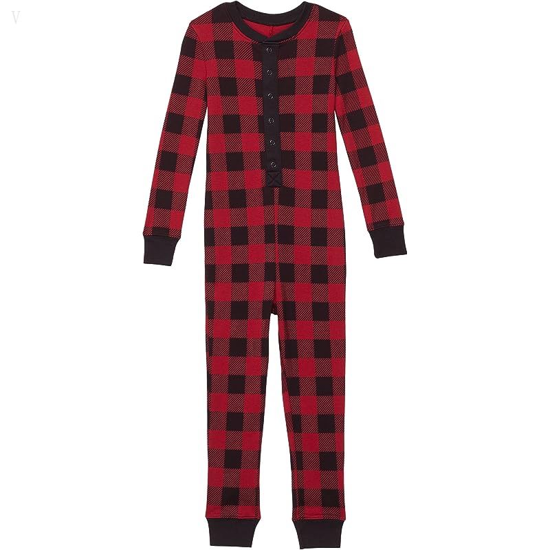 L.L.Bean Organic Cotton Fitted One-Piece (Big Kids) Deep Red Buffalo Check ID-RGXhxSxs
