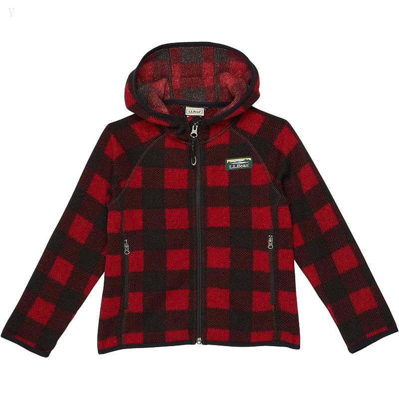 L.L.Bean Sweater Fleece Hooded Print (Big Kids) Garnet Buffalo Check ID-S80ZgrMi