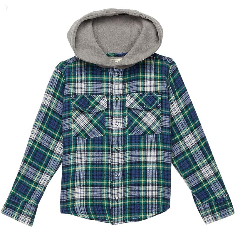 L.L.Bean Fleece Lined Flannel Shirt Hooded Plaid (Little Kids) Dress Gordon ID-SoafpOxp