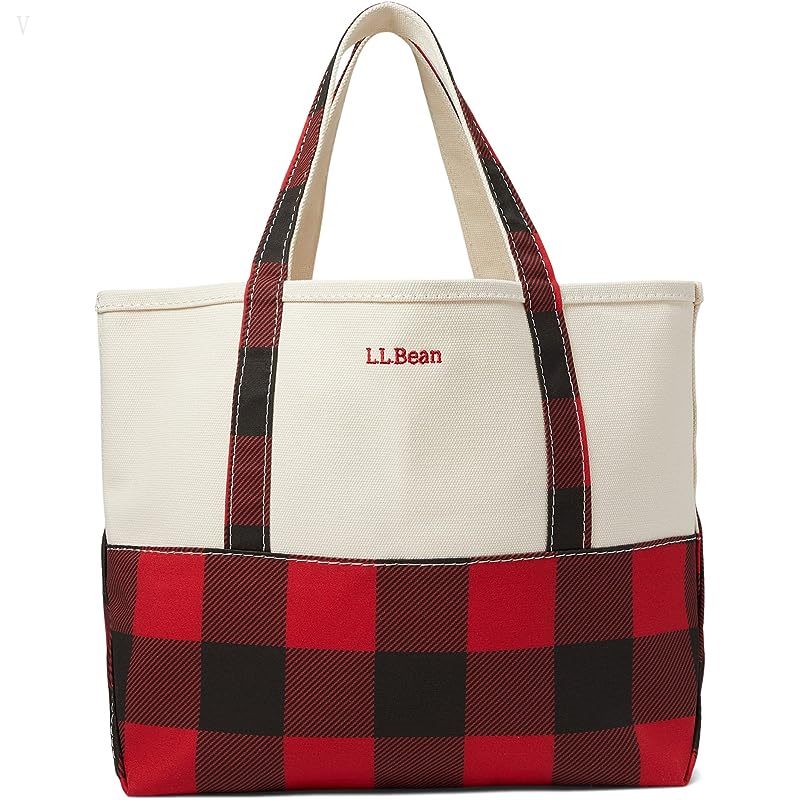L.L.Bean High Bottom Tote Medium Mountain Red Buffalo Check ID-TdpuX4M6