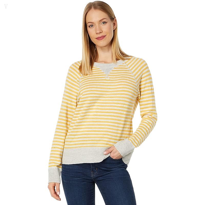 L.L.Bean Organic Cotton Slub Crew Neck Sweatshirt Sweater Stripe Goldenrod ID-UXWSxUc4