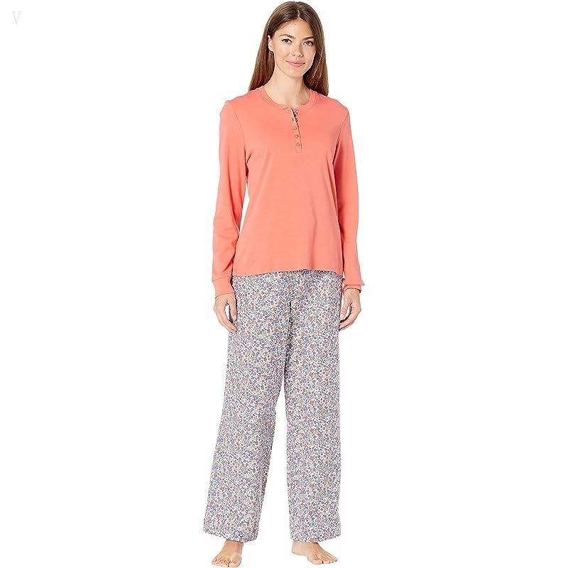 L.L.Bean Cozy Pajama Set Print Coral Red Floral ID-WMZKKQTX