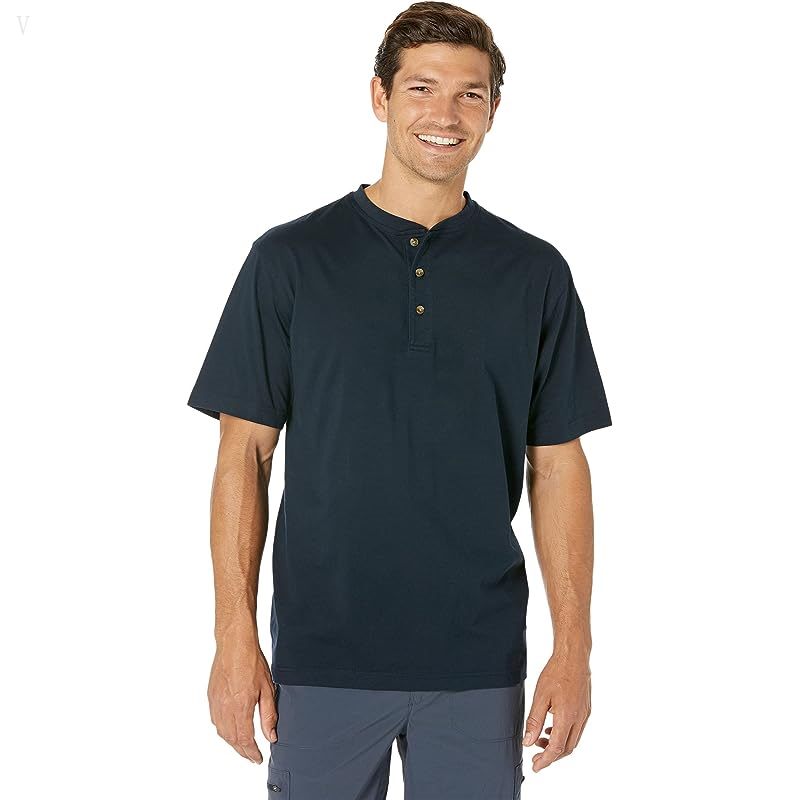 L.L.Bean Carefree Unshrinkable Henley T-Shirt Short Sleeve Navy Blue ID-YhLZqAtO