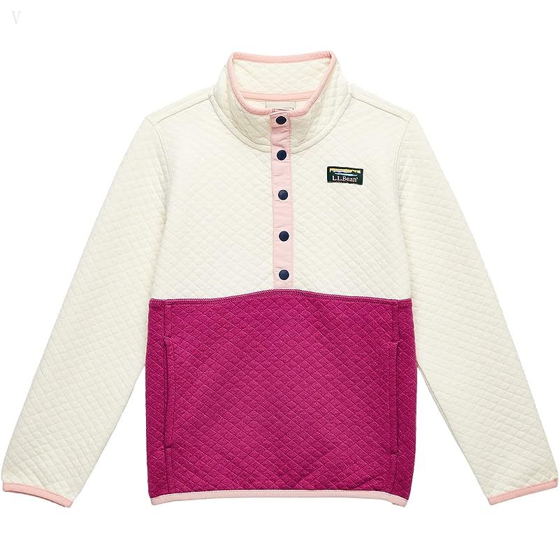 L.L.Bean Quilted Snap 1/4 Pullover (Little Kids) Cream/Sugarplum ID-aET9GYhq