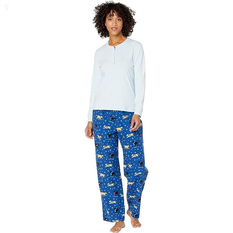 L.L.Bean Cozy Pajama Set Print Bright Blue Dog ID-acIJ8ZBb
