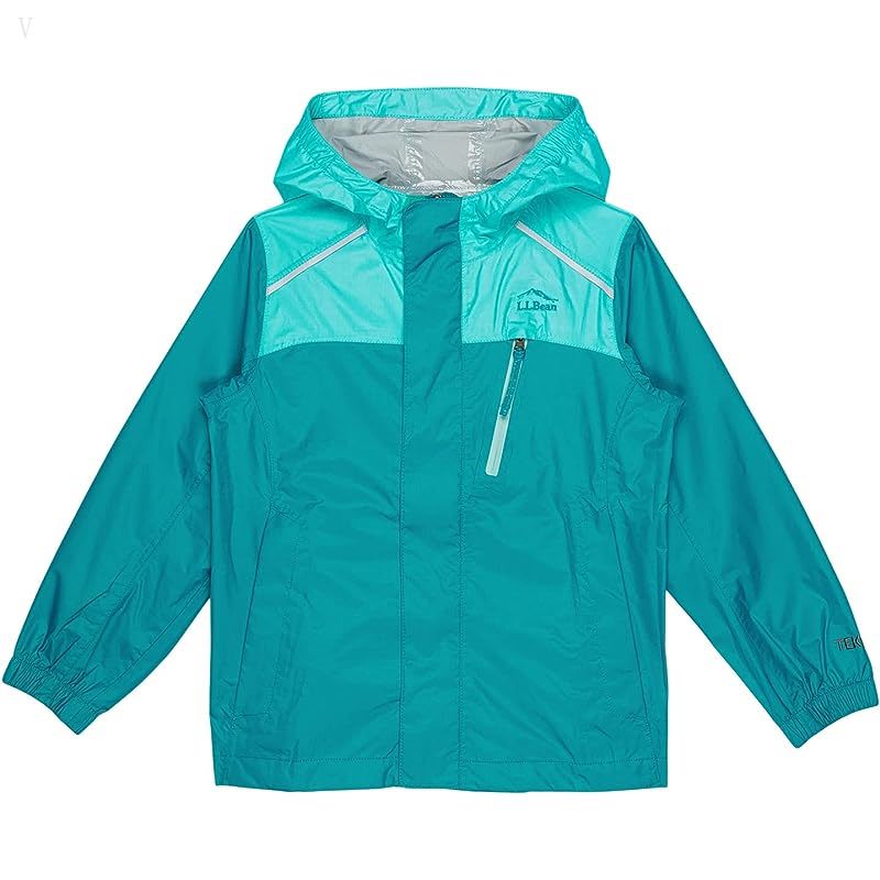 L.L.Bean Trail Model Rain Jacket Color-Block (Little Kids) Classic Teal Blue ID-bgyE4pAO