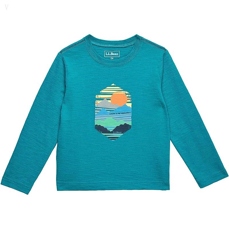 L.L.Bean Graphic Tee Glow in the Dark Long Sleeve (Big Kids) Teal Blue Horizon ID-c8MCUwAc