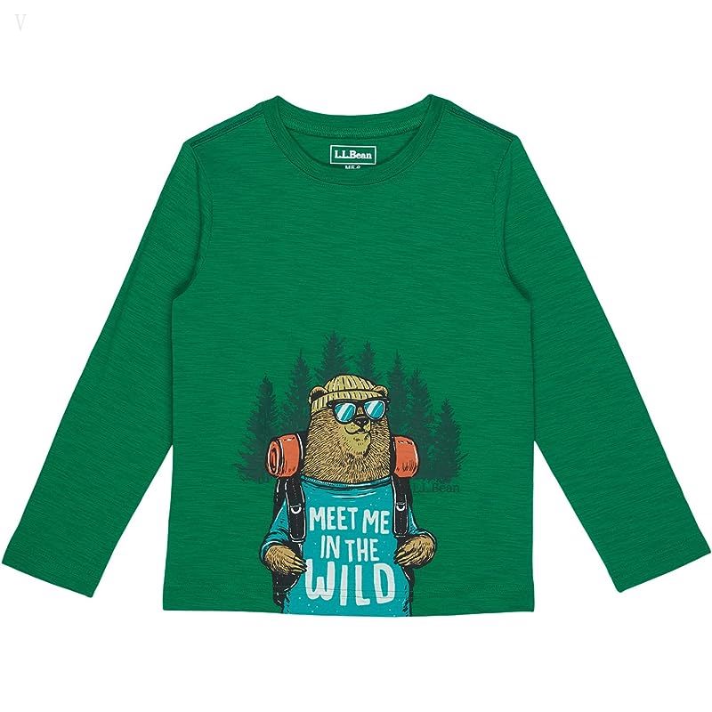 L.L.Bean Graphic Tee Glow in the Dark Long Sleeve (Little Kids) Lawn Green Hiking Bear ID-fPKy7JWd