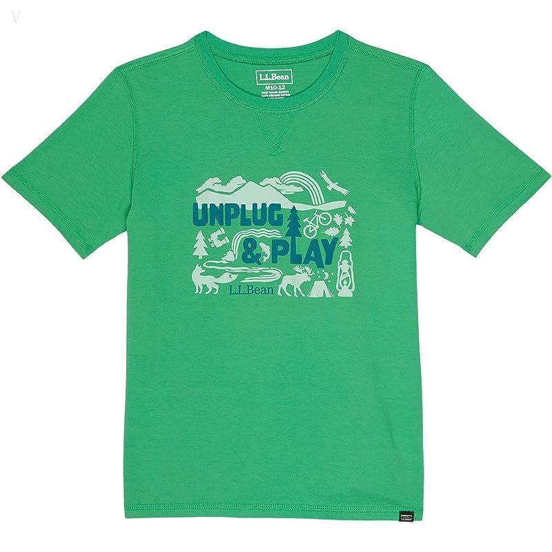L.L.Bean Organic Short Sleeve Tee (Big Kids) Bright Elm Unplug and Play ID-gmaAUFXL