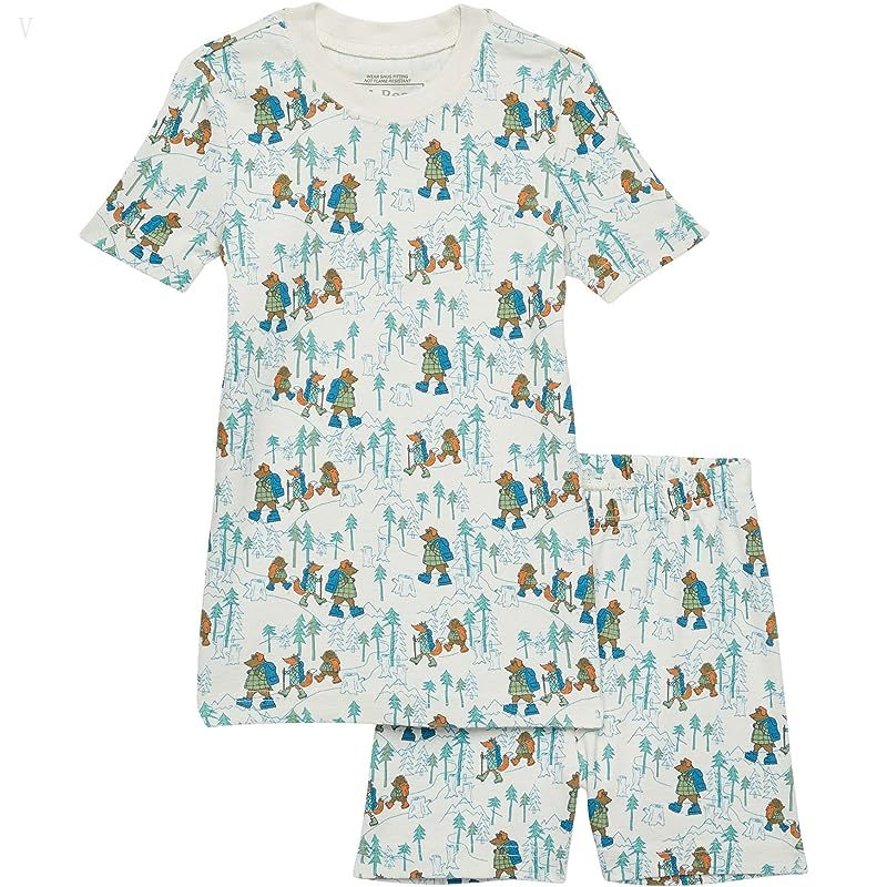 L.L.Bean Organic Cotton Fitted Short Sleeve Pajamas (Big Kids) Cream Hiking Animals ID-gqiwzLqB