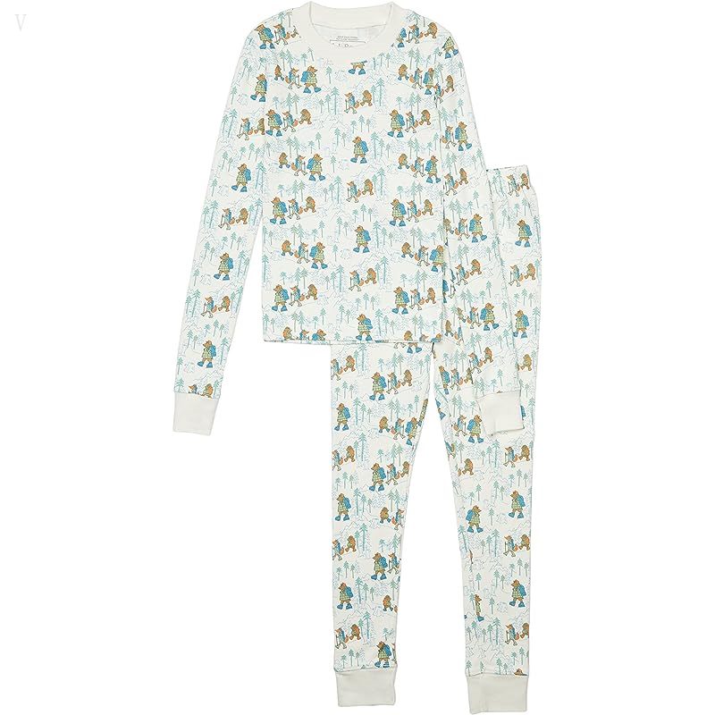 L.L.Bean Organic Cotton Fitted Pajamas (Big Kids) Cream Hiking Animals ID-i4rplgbD