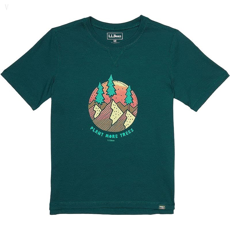 L.L.Bean Organic Short Sleeve Tee (Big Kids) Deepest Green Plant More Trees ID-idw81nI9